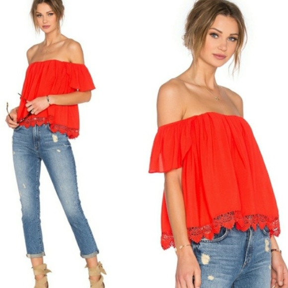 cute red off the shoulder tops